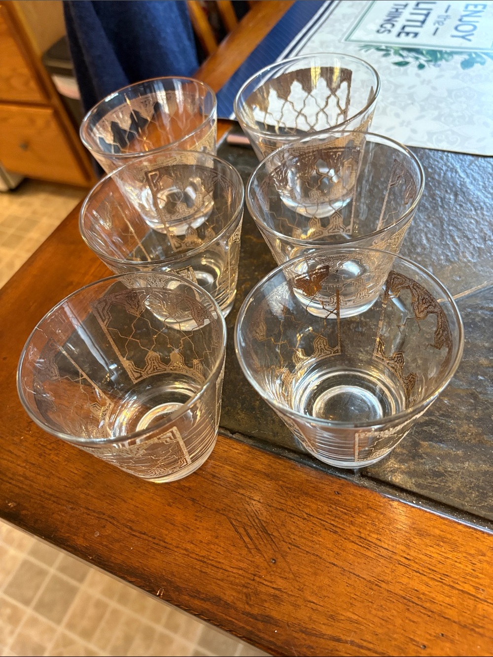 Vintage Gold-Trimmed Clear Glass Tumblers - Set of 6